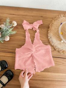 年轻女孩时尚百搭纯色针织吊带背心 - 粉色 - 查看 6