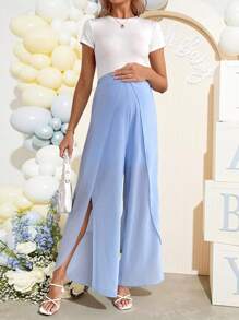 Loomaby Maternity Pants, For Baby Shower Party,Blue Maternity Pants - Blue - View 5