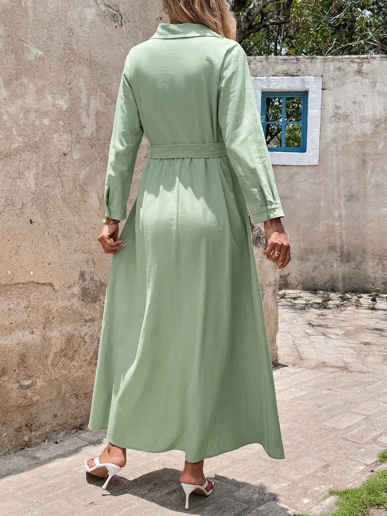 SHEIN Clasi فستان قميص أنيق جديد للنساء مع ربطة عن...