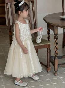 DAZY Suknia wieczorowa dla młodych dziewcząt z haftem i długością do kolan - Morela - Zobacz 4