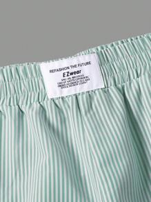 SHEIN EZwear 2件套夏季粉彩色条纹宽松休闲裤，女士夏季套装，阔腿裤，抽绳腰阔腿裤，条纹阔腿裤，夏季套装，女士裤子，夏季裤装，女士轻薄裤，女士轻薄夏季裤，女士裤子 - 彩色 - 查看 5