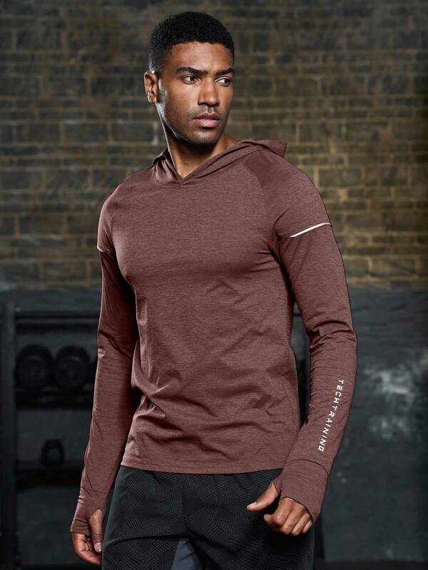 Manfinity Sport Polished Men's Letter Print Hooded Casual Long Sleeve Pullover Sweatshirt
