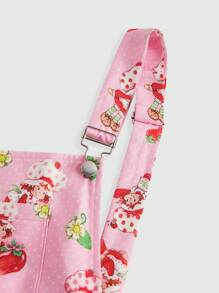 Strawberry Shortcake | ROMWE Vestido de tela con peto de talla grande con estampado de dibujos animados y de fresas