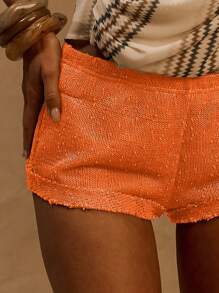 MUSERA Lined Sequin Knit Mini Shorts Ibiza, Holiday, Summer, Vacation, Beach Party Casual - Orange - View 5