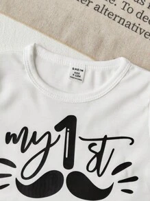 SHEIN Baby Jungen & Mädchen Cute Funny Mein erster Vatertag Buchstaben Grafik T-Shirt, weiches komfortables Strickgewebe, geeignet für Neugeborene, Outdoor, Vatertag, Fotoshooting, Alltag Lässig Tragen, Frühling/Sommer