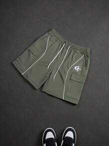 Manfinity EMRG Herren Shorts mit Mondprint, Kordelzug Taille, Cargo Taschen, Lässig - Grün - Übersicht 6