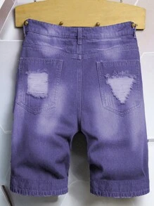 Manfinity LEGND Shorts vaqueros de hombre de algodón desgarrados y desgastados, con aspecto de arañazo de gato, azul oscuro liso, para salir con amigos, estilo vintage