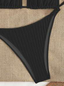 Swim Lushoire Plus Size Women 2-Piece Casual Swimsuit Black Bikini Set,Beach Outfits For Woman For Summer Beach Vacation