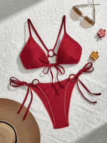 SHEIN MOD Side Ring Decor Lace-Up Swimwear Bottom