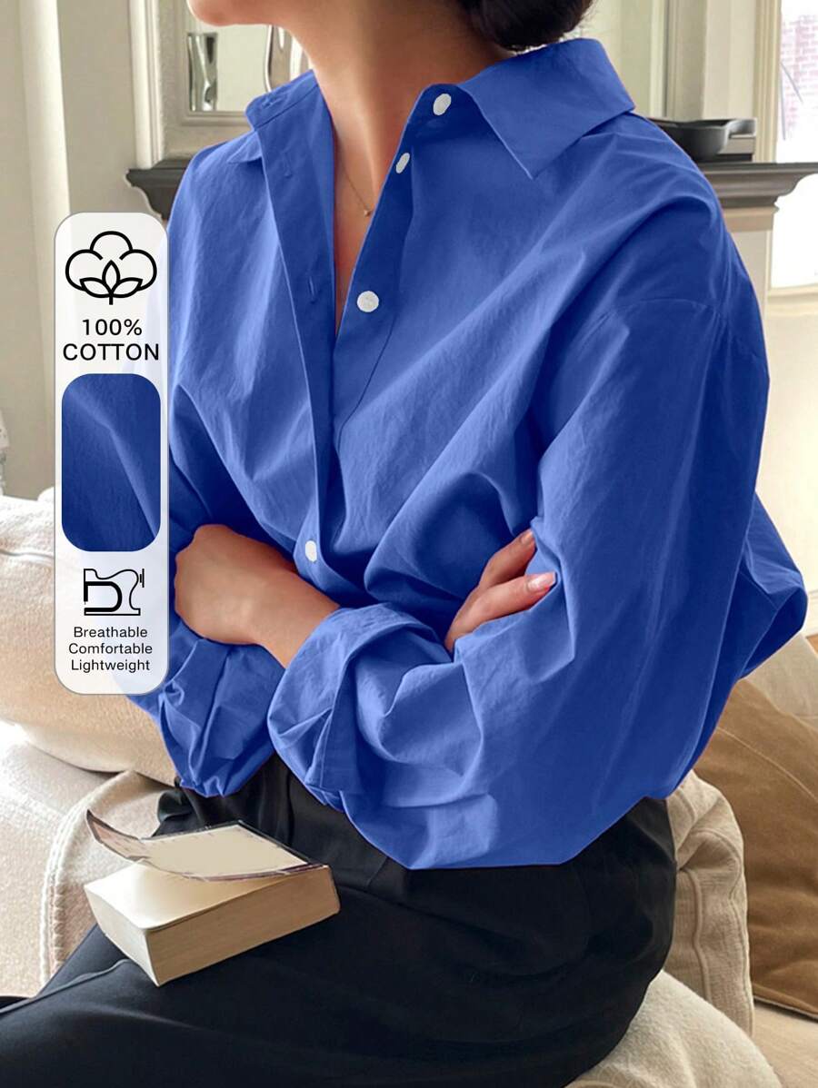 DAZY Women's Casual & Work Commuting Cotton Button-Up Long Sleeve Shirt,Fall Clothes