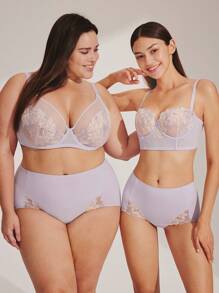 LUVLETTE 女人刺绣优雅内衣透气半罩杯文胸钢圈性感无衬里网眼蕾丝紫色束身衣缩小长线文胸新娘内衣 - 紫色 - 查看 11