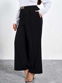 SHEIN Clasi Pantalones rectos con decoración en la cintura para oficina/transporte para mujer de talla grande, otoño