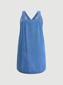 SHEIN Essnce Vestiti di jeans casual e comodi, senza maniche, con tasche, adatti a tutti i giorni, di taglia comoda