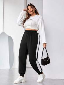 SHEIN EZwear mais Calças de treino costura lateral de contraste