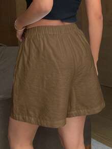 DAZY سروال قصير فضفاض ماركة سيدات بخصر مطّاطي قطني لون سادة، للموسم الصيفي والعطل