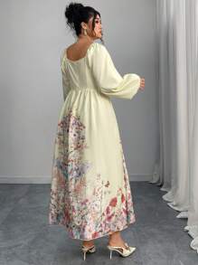 Modelyn Plus Size Women Long Sleeve Printed Dress - Yellow - View 2