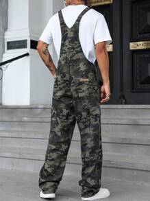 Manfinity Homme 男士休闲街头迷彩印花字母贴片斜口袋牛仔背带裤 - 彩色 - 查看 5