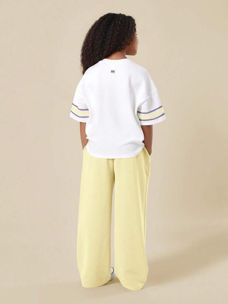 Varsity Style Boxy Oversized Cropped T-Shirt Co-Ord