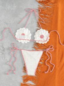 Swim Mod Women's Vacation Sunflower Crochet Cover Up, Cute And Stylish Crochet For Summer - Pink - View 2