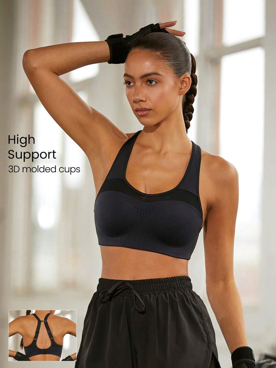 GLOWMODE High Support Mesh Max Convertible Strap Sports Bra Gym Workout Quick Dry Moisture Wicking