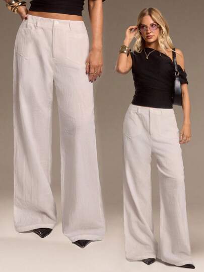 SHEIN Forever 21 Pantalones anchos blancos de estilo vintage, elegantes y casuales para salir, conciertos y eventos en el campo