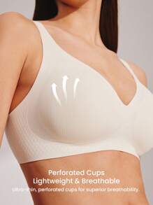 LUVLETTE 梦幻曲线透气无线无缝低胸白色透气粘性基本款SizeFreedom文胸舒适必备品