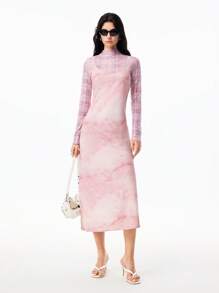 LYSMO 粉色细肩带大理石纹女式夏季休闲连衣裙 - 彩色 - 查看 1