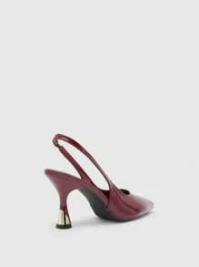 CUCCOO BIZCHIC 女士尖头粗跟鞋电镀扣带酒红色性感时尚通勤办公室女士百搭高跟鞋 - 酒紅色 - 查看 8