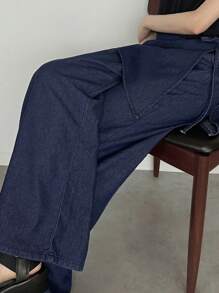 FRIFUL Pantalones rectos con volante desmontable en azul oscuro lavado con set casual y versátil de 2 piezas, ideal para usar en el aeropuerto y de vacaciones