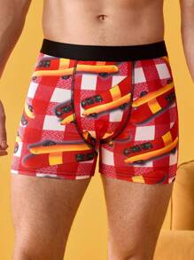 男士撞色卡通图案印花平角内裤