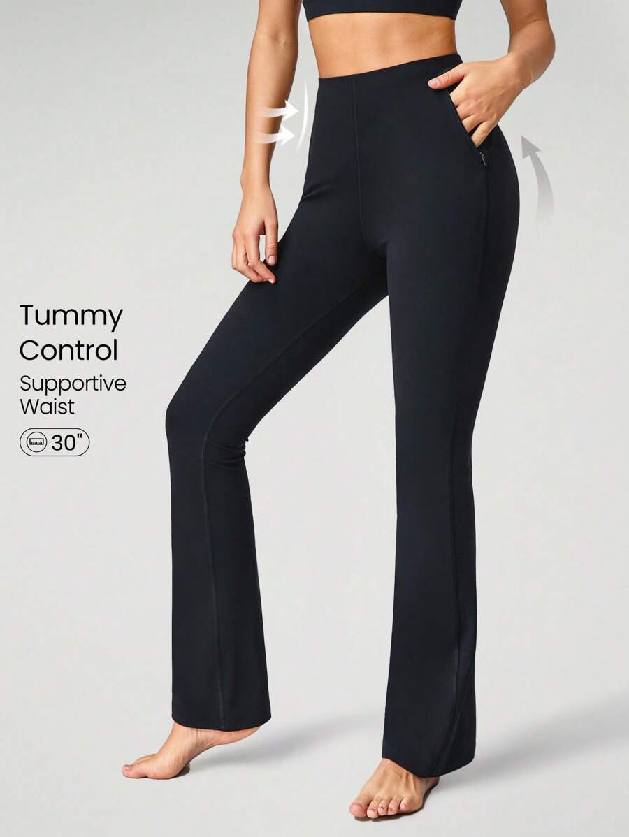 GLOWMODE 30" Featherfit™修身顯瘦工作室喇叭褲,帶拉鍊口袋 - 黑色 - 查看 1