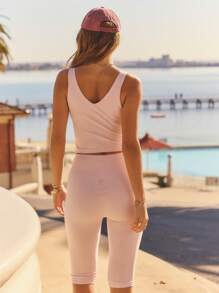 Aralina Camiseta de actividad con cuello en V y correa fina para vestir relajado - Rosa - Ver 2