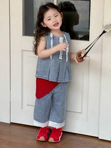 DAZY Young Girls Denim Two Pieces Outfits - Medium Wash - View 3