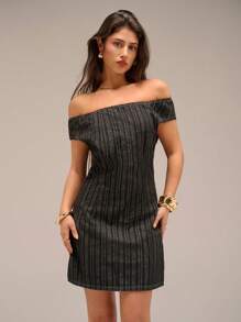Avantive Women's Dark Grey Denim Mini Dress,Autumn Casual Everyday Off Shoulder Sleeveless Open Back Bodycon A-Line Elegant Vintage Western Cowgirl Outfits - Black - View 4