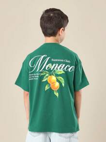 SUMWON Club Monaco Citrus Print T-Shirt Mediterranean Style Youth Casual Summer Street Wear Skateboard Fashion Unisex - Green - View 1
