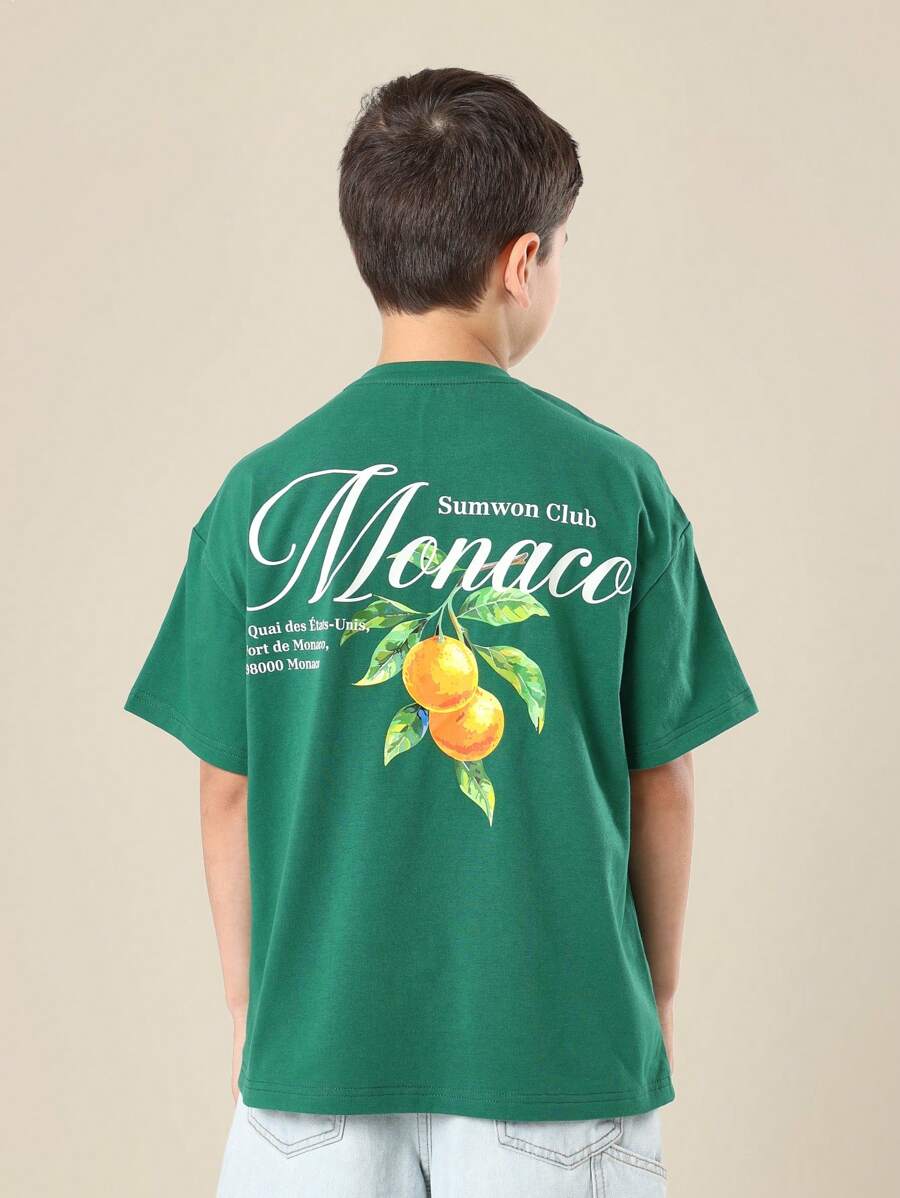 SUMWON Club Monaco Citrus Print T-Shirt Mediterranean Style Youth Casual Summer Street Wear Skateboard Fashion Unisex - Green - View 1