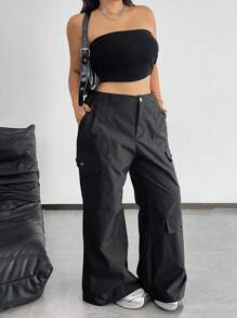 SHEIN PETITE Plus Size Women Fashionable Split Embellished Cargo Pants