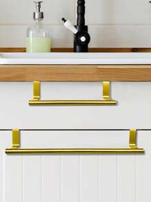 SHEIN Basic living 1PC Golden Single Rod Towel Rack Cabinet Door Back Type Hanging Rack Non-Punched Towel Rod - Gold - View 2