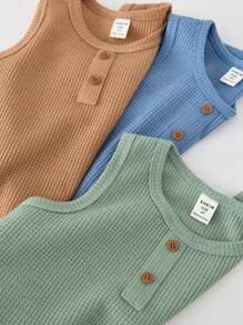 SHEIN Buy 1 Get 2 Free,Young Boy 3pcs/Set Comfortable Letter Patched Casual Tank Top,Suitable For Outdoor Activities, School,Home Leisure And Professional Sports,Kids - Multicolor - View 4