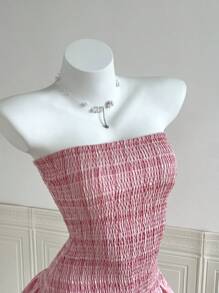 Breezaya Holiday Styled Pleated Sleeveless Shirred Waist Flared Hem Plaid Mini Dress For Women