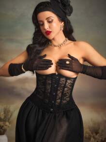 复古宫廷风蕾丝拼接女士腰带 - 黑色 - 查看 1