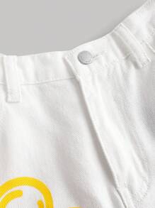 SHEIN Tween Girl Graffiti Distressed Ripped Snowflake Wide-Leg Jeans , Loose & Cute Straight Leg Pants - White - View 3