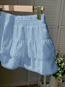 Comfortcana 女士常规蓝色梭织拼布边百搭 A 字裙 - 藍色 - 查看 7