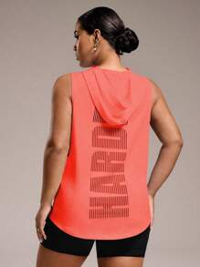 Easithlete 女式字母印花日常健身连帽无袖上衣