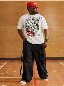 EASEVO 大码男式宽松字母印花圆领短袖针织 T 恤