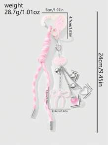 ROMWE Kawaii 1pc Adorable & Fashionable Pink Acrylic Heart, Musical Note, Strawberry, Gradient Braided Rope DIY Keychain, Suitable For Women/Girls As Daily Accessory Or Holiday Gift - Pink - View 6