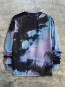 AXEPEAK Camiseta de manga larga con detalles de parche de letras teñidas con efecto tie-dye para hombre, para salir, para amigos, verano, estilo streetwear, para otoño