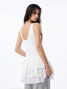 LYSMO 女式无袖白色休闲连衣裙 - 白色 - 查看 2