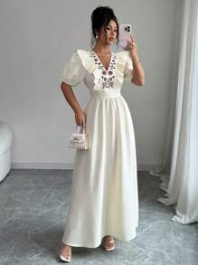 Chiquease Vestido Elegante Bordado com Flores Feminino - Damasco - Visão 4