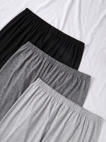 SHEIN 三件套纯色弹力腰直筒舒适裤，针织睡裤，大码，秋冬服装 - 彩色 - 查看 3